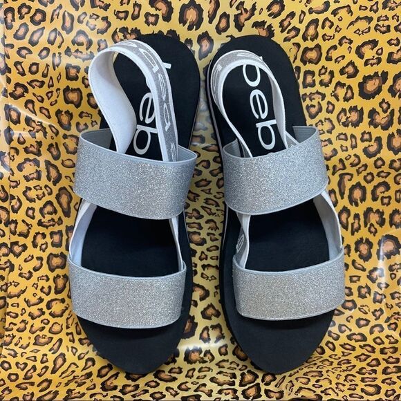 Bebe Atena Silver Giltter Stretch Sandals NWT Sz9 - Picture 10 of 16